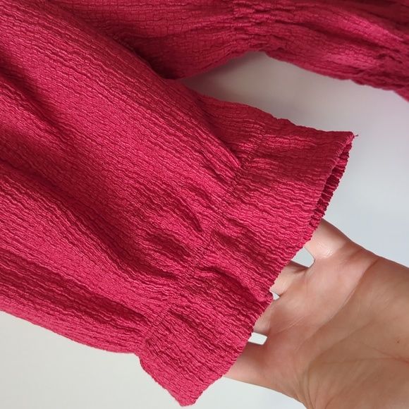 Anthropologie Pilcro Crop Top Peasant Puff Sleeves Pink - Size Large - Picture 7 of 13